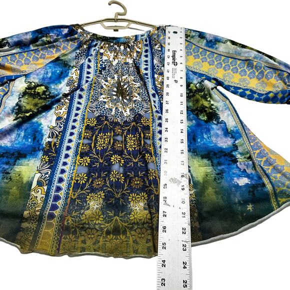 Y2K Top One World Boho Fairycore Grunge Peasant Blouse Blue Green Hippie Size S - Picture 5 of 9
